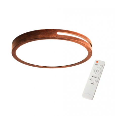 Lampara Redonda Sobrepuesta Madera Oscura con control 30cm 24w+24W
