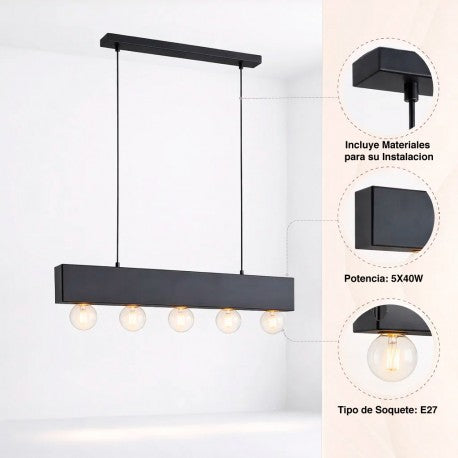 Lampara colgante Couture negro 5 luces