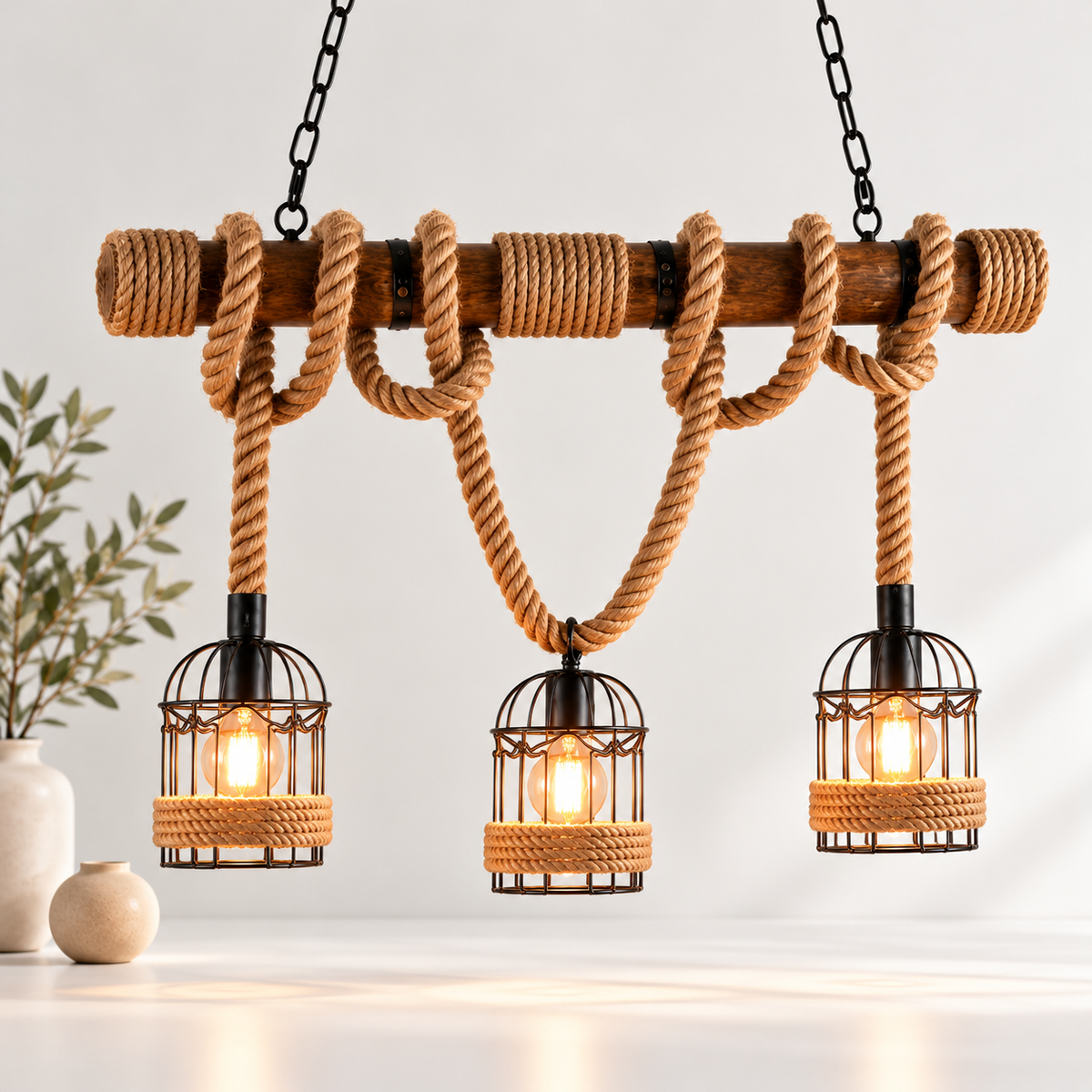 Lámpara colgante cuerdas 3 luces L05