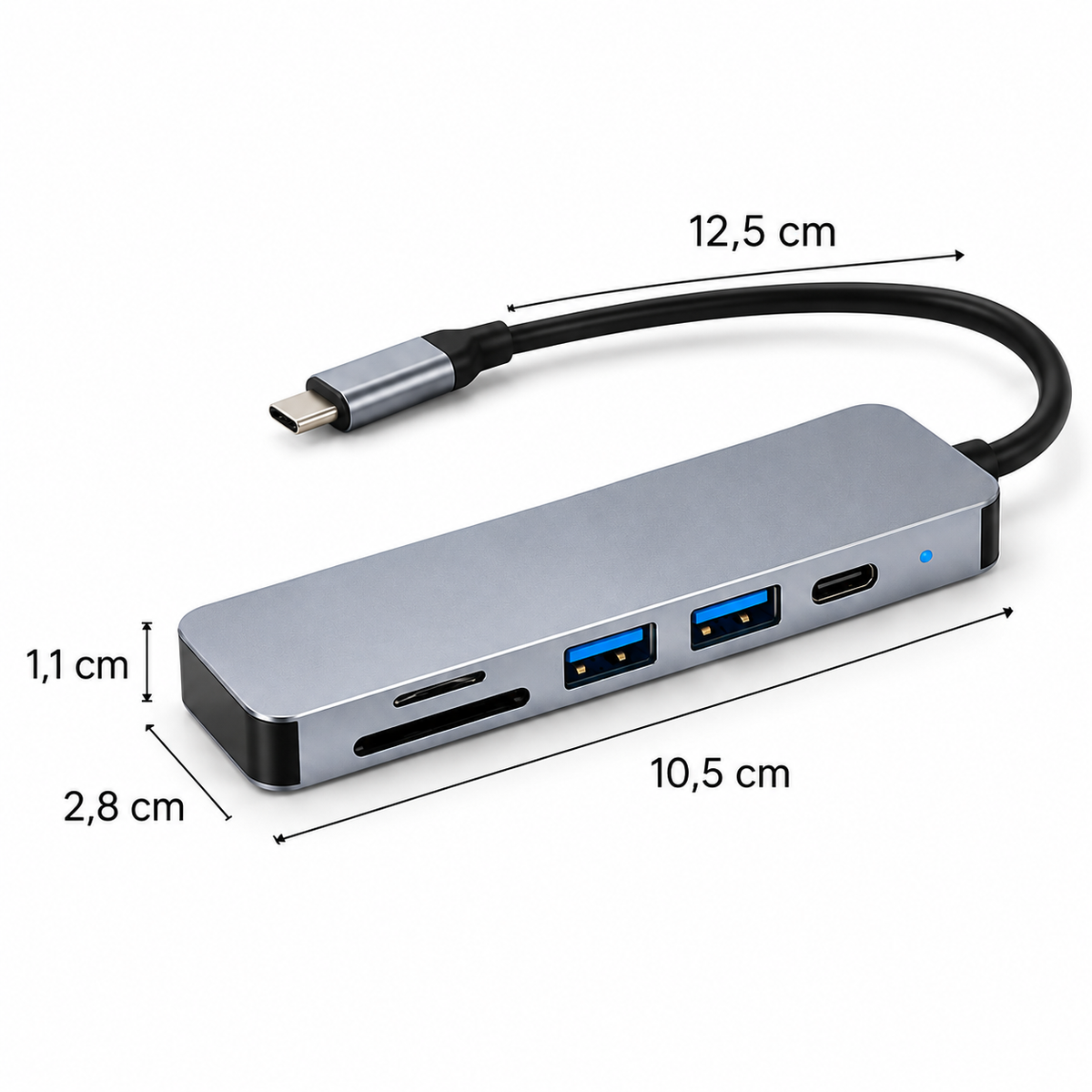 Hub Adaptador MLAB 6 en 1 USB-C a HDMI + SD/TF + PD 100W + 2 USB