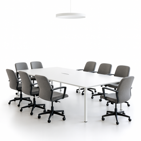 Mesa de Reunión con Pasacables Blanca 220x120cm