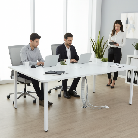 Mesa de Reunión con Pasacables Blanca 220x120cm