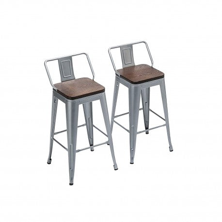 Pack 2 Taburetes Tolix con Base de madera y Respaldo METAL
