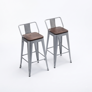 Pack 2 Taburetes Tolix con Base de madera y respaldo metal gris