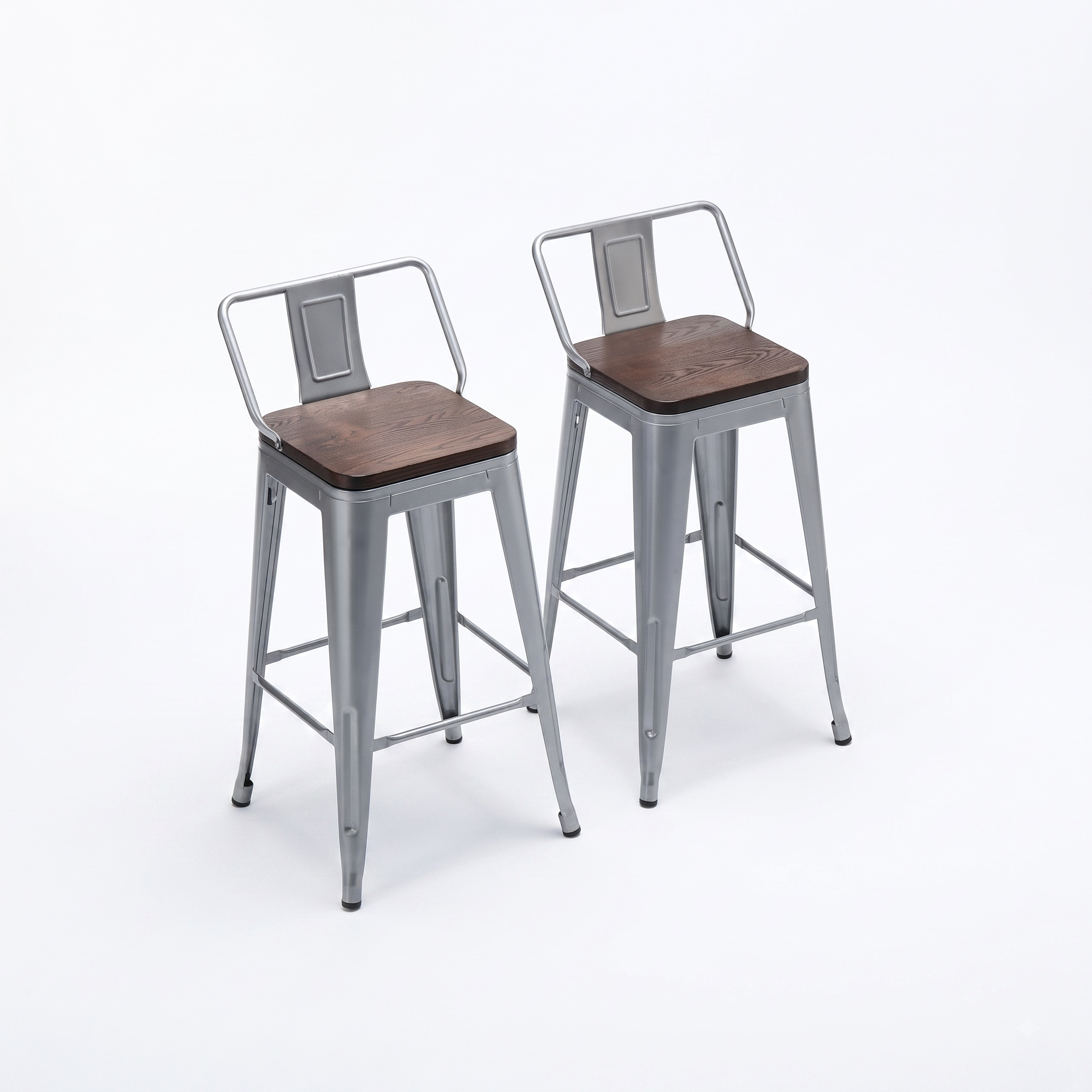 Pack 2 Taburetes Tolix con Base de madera y respaldo metal gris