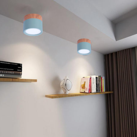 Panel decorativo sobrepuesto azul y madera 6w frio 6000k para iluminación disponible online en El Container