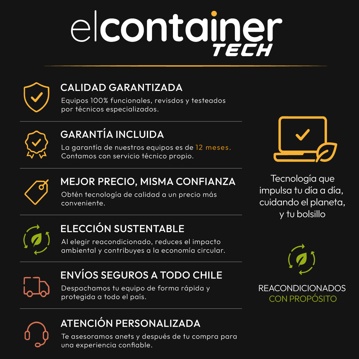 Propuesta de valor del Tech Notebook de El Container, destacando sus beneficios para estudio, trabajo y productividad.