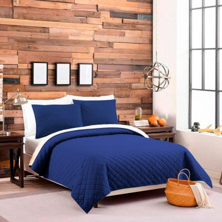 Quilt Velvet Termico Sherpa Azul KING
