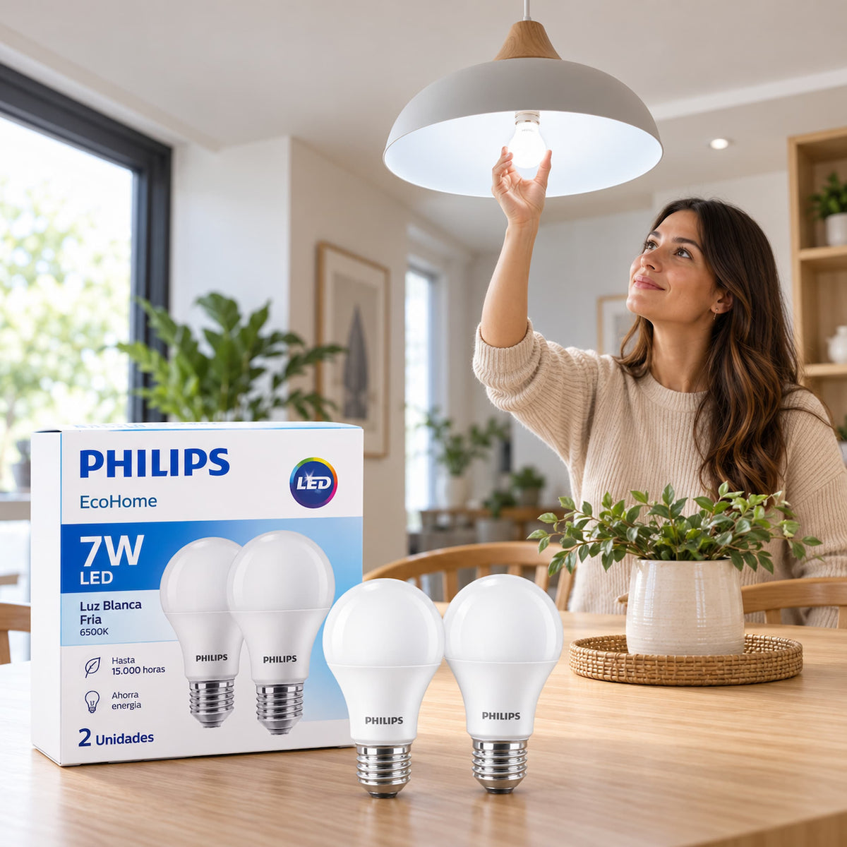 Ampolleta LED Philips EcoHome 7W E27 (CAJA 2U)