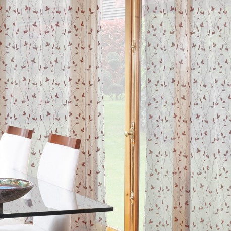 Set 2 Cortinas velo Bordado Teresita 1.40 X 2.25 cm. Rojo. Masel