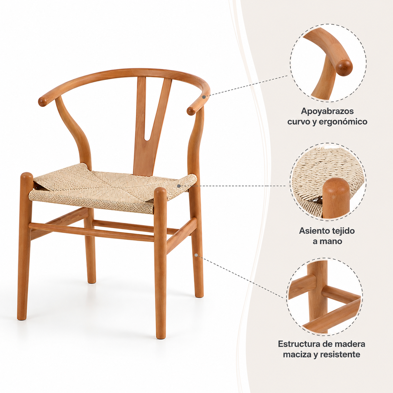 Silla Wishbone Madera y Hilo de cuerda Natural