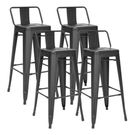 Taburete Tolix Negro con Respaldo. Pack 4 unidades.