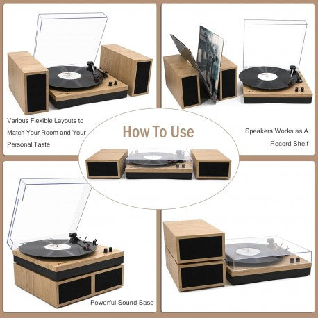 Tocadisco Bluetooth + Parlantes Modern Wood LPSC-008