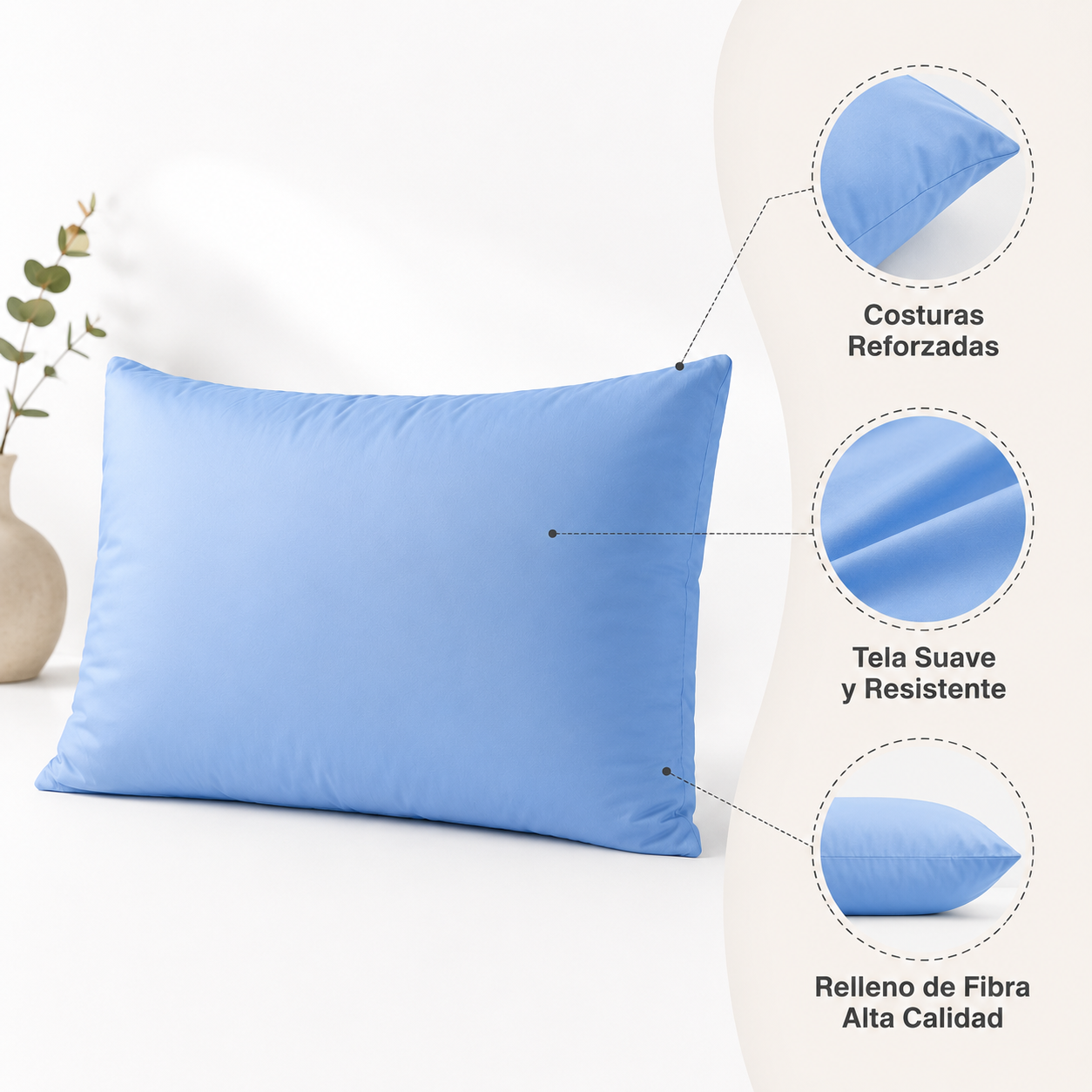 Pack 2 Almohadas 50x70cm Premium Eco turquesa, Masel