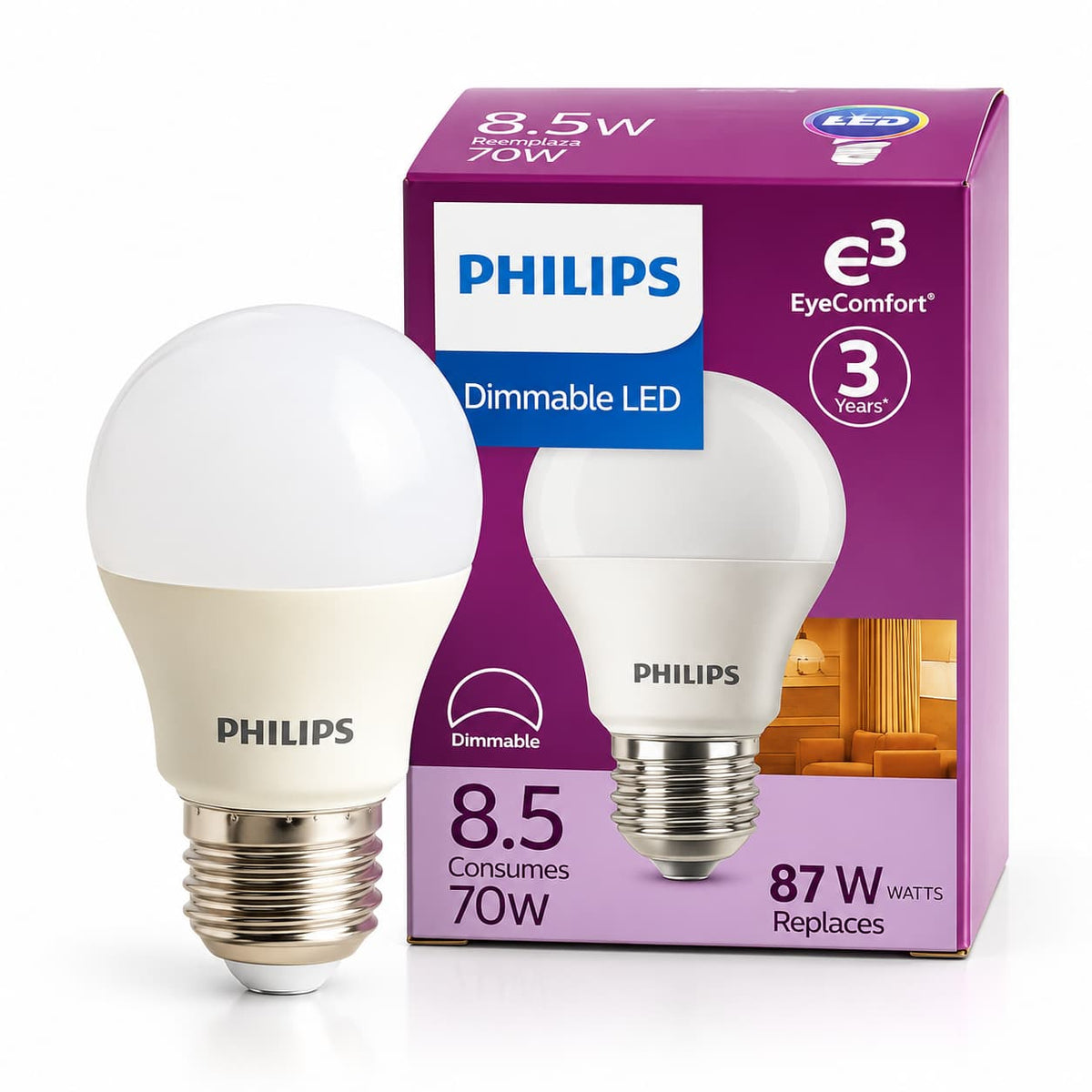 Ampolleta LED Philips E27 8.5W Dimeable