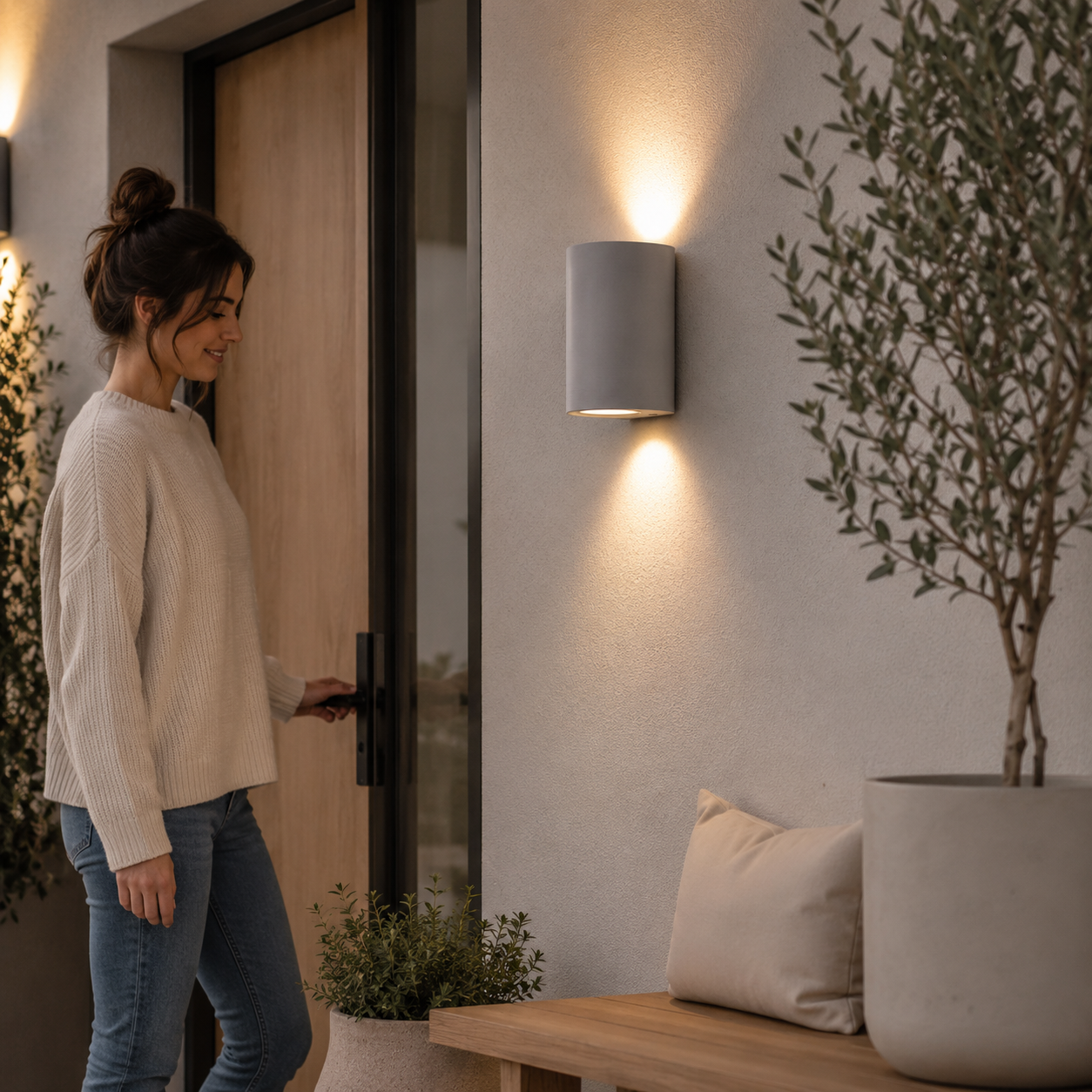 APLIQUE LED EXTERIOR GRIS MODELO KAPELLE REDONDO IP54 DOBLE PORTA GU10 KONNERGIE
