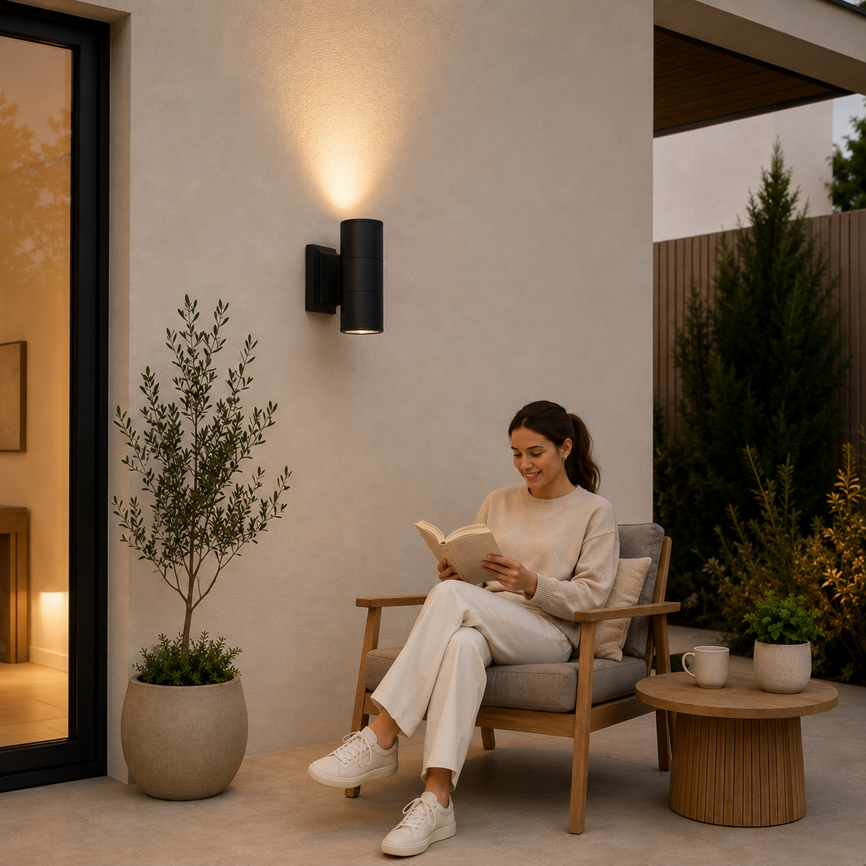 Apliqué led exterior negro modelo kapelle cilindro ip54 doble porta gu10 Konnergie