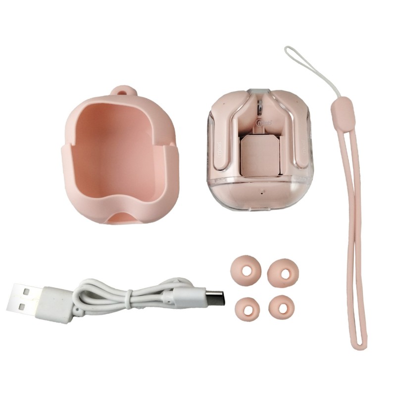 Audífonos MLAB TWS Glass Crystal Pink– Bluetooth V5.4, Estuche Silicona