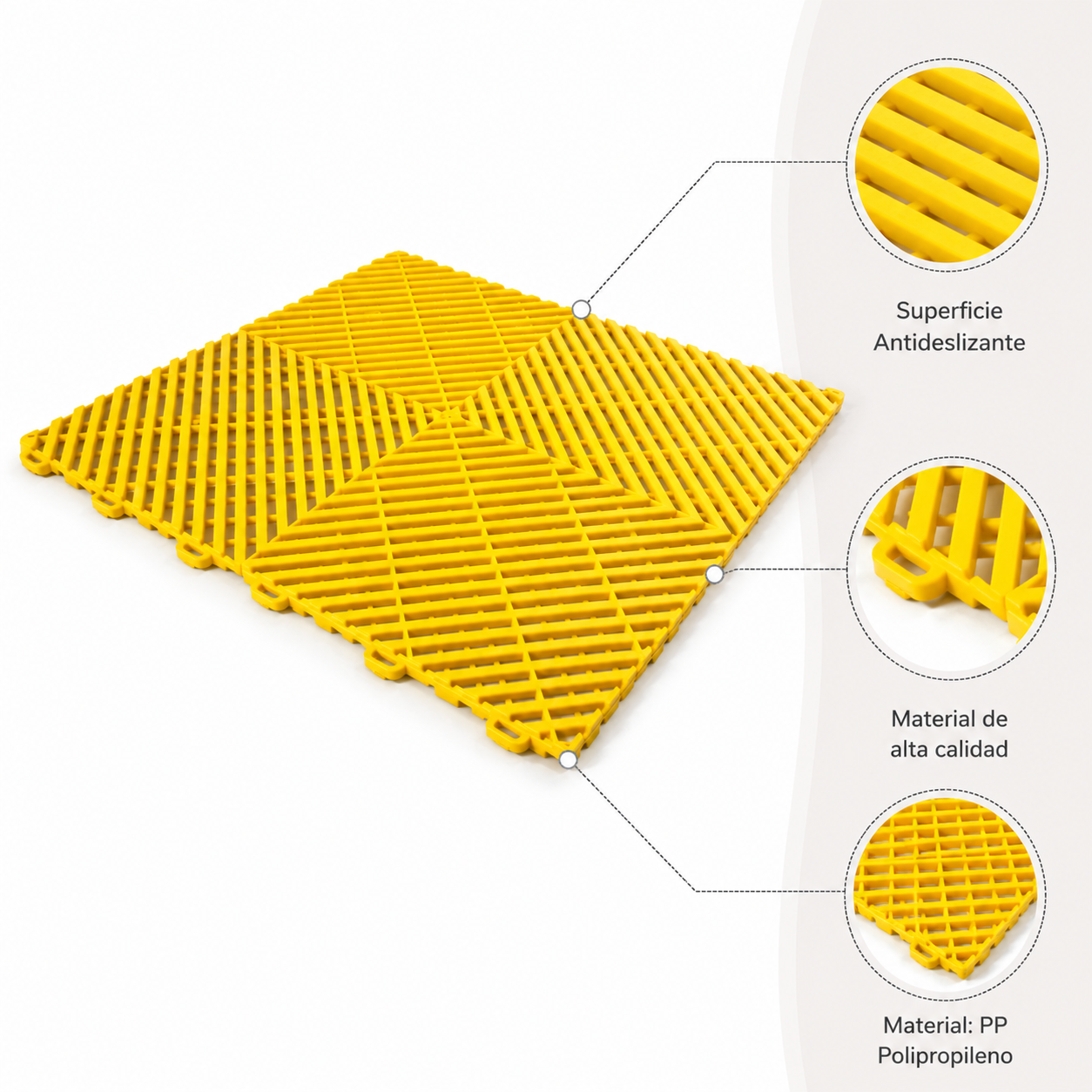 Piso Encastrable Plástico Garaje Autolavado Taller Detailing caja 6 unidades Amarillo