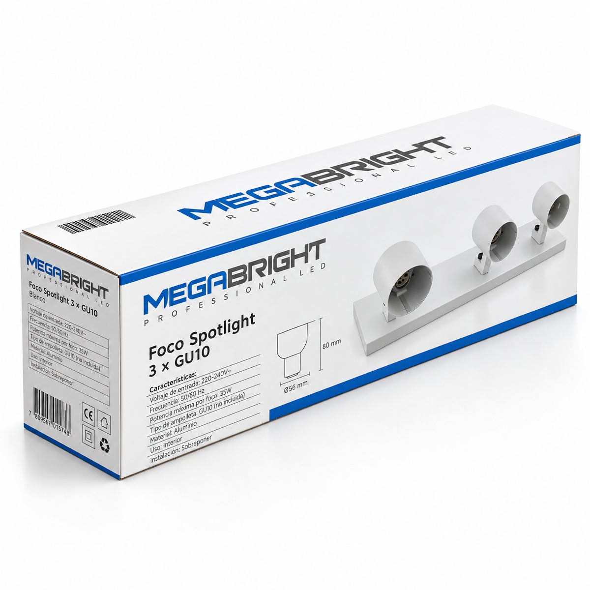 Barra Sobrepuesta Triple Gu-10 Blanco Mate P3 Megabright