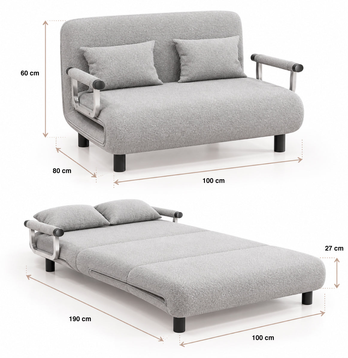 Sofa Cama Extendible Gris Light Linen