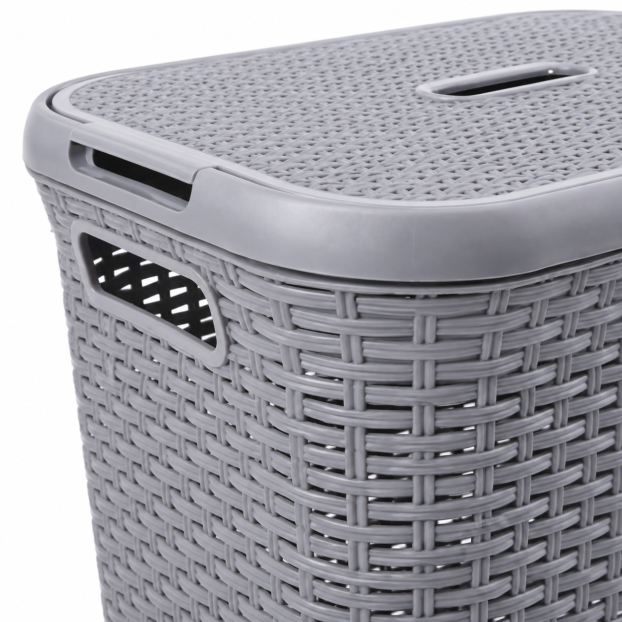 Cesto Modelo Ratan 62 Lts con tapa gris, Reyplast