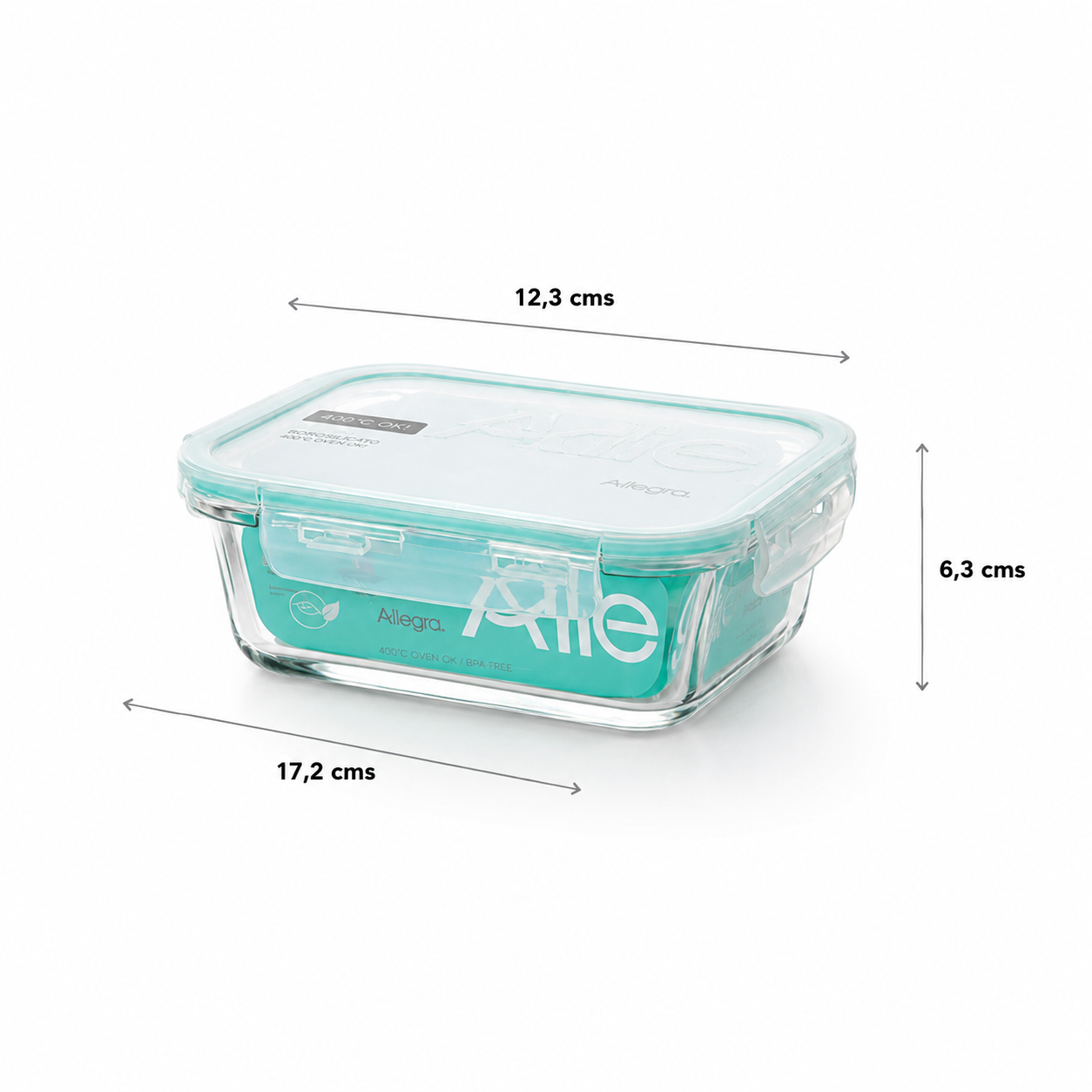 Contenedor Hermético De Vidrio Rectangular 590 Ml, Allegra
