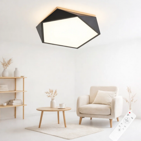 Lámpara led moderna pentagono sobrepuesta c/control 36+36w 400mm negro 3000k-4000k-6000k modelo ukdah Konnergie