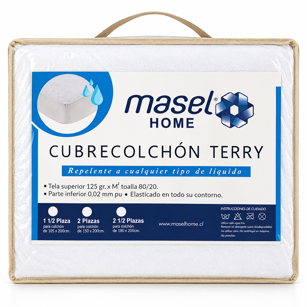 Cubre Colchon repelente al agua Terry King 2.5 plazas Blanco. Masel
