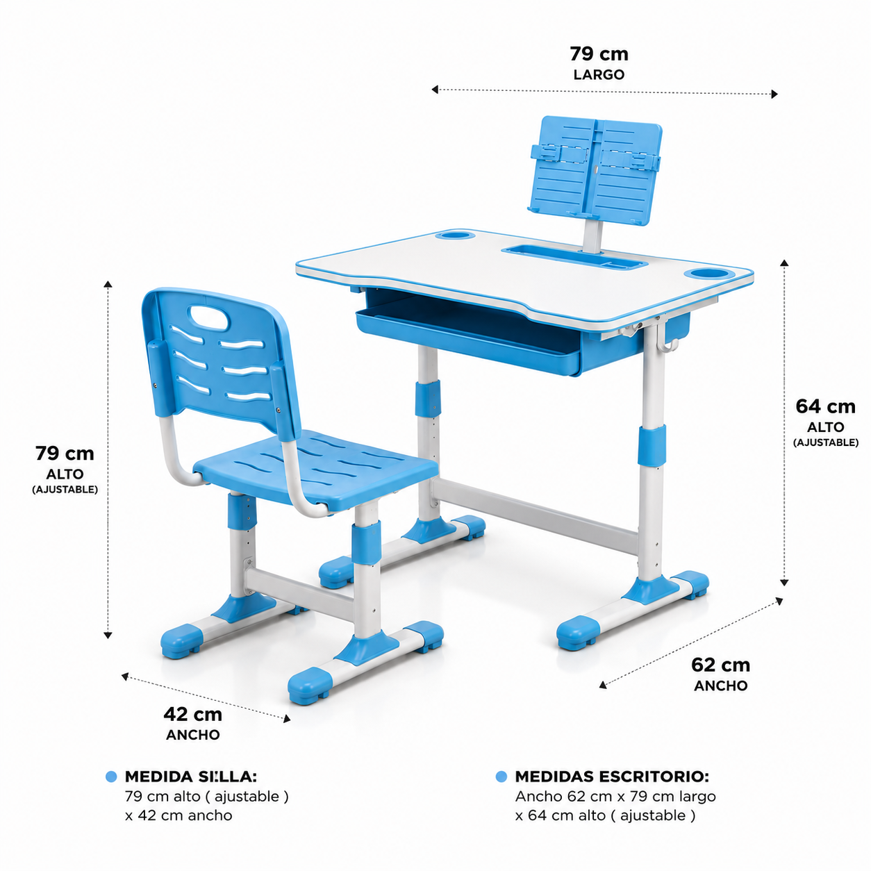 Escritorio + Silla Ergonomica para niños Azul