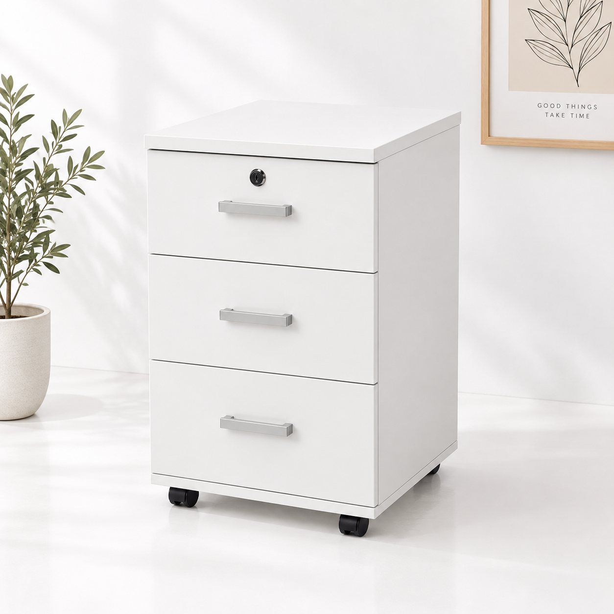 Gabinete para oficina 3 cajones con llave blanco