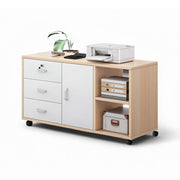 Gabinete con 3 cajones y ruedas color madera
