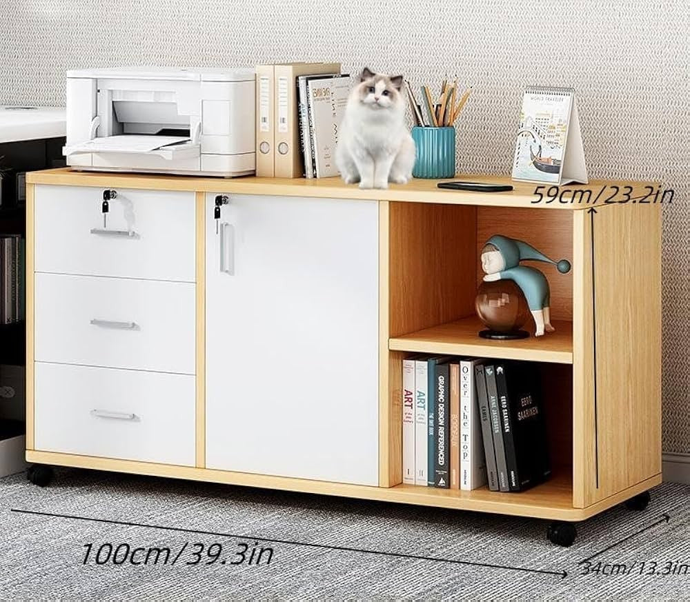 Gabinete con 3 cajones y ruedas color madera