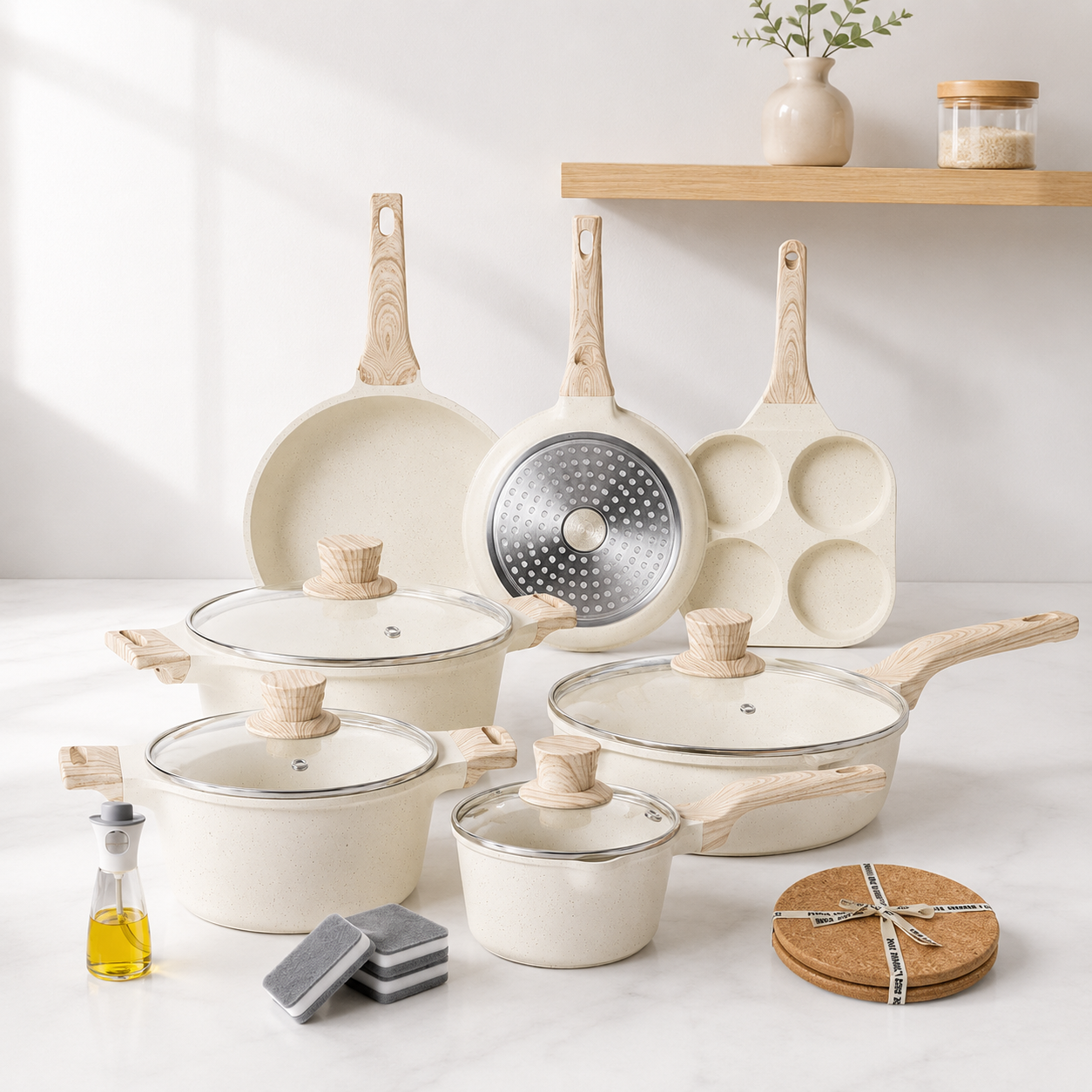 Batería de Cocina Antiadherente Granito 20 Piezas Caanasweis