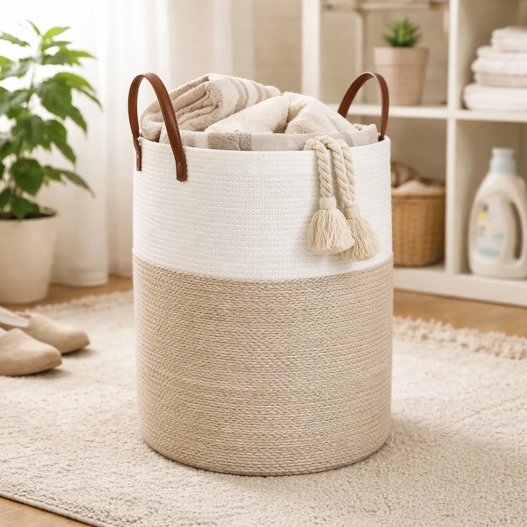 Cesta Canasta tejida Beige Blanca 60 Litros