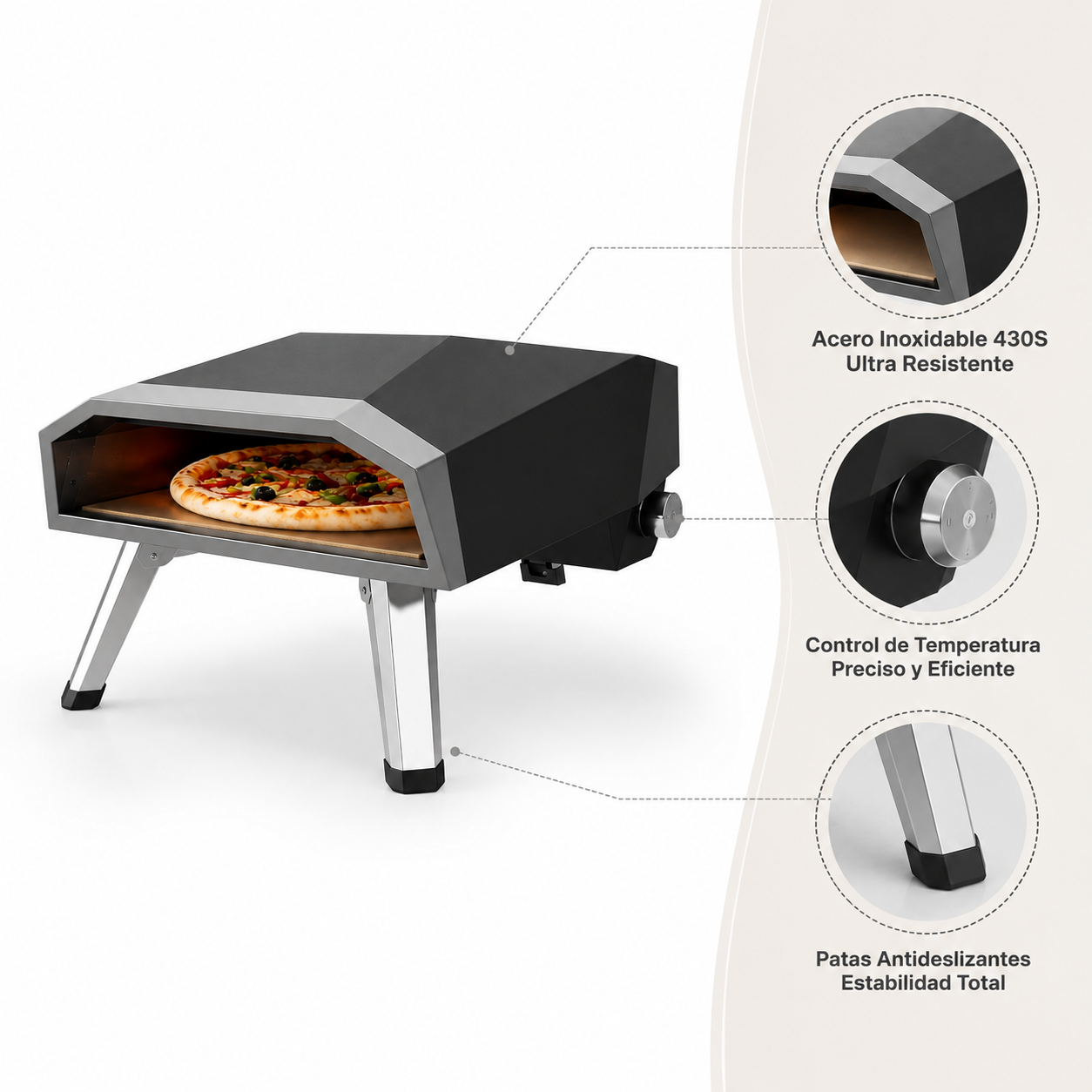 Horno de Pizza a Gas Portatil 62 x 40 x 30cms