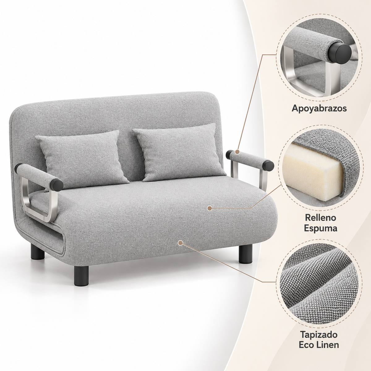 Sofa Cama Extendible Gris Light Linen