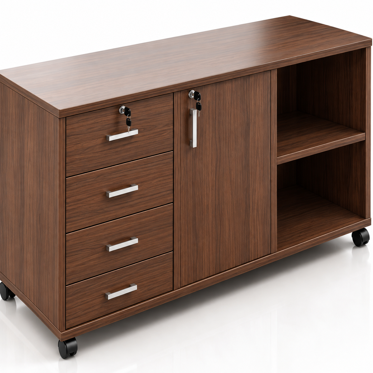 Gabinete con 3 cajones y ruedas color Caoba