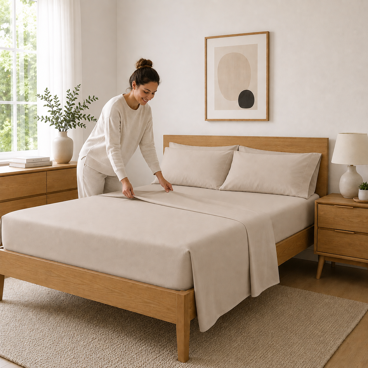 Juego de Sabana 200 Hilos Biancobelo Beige