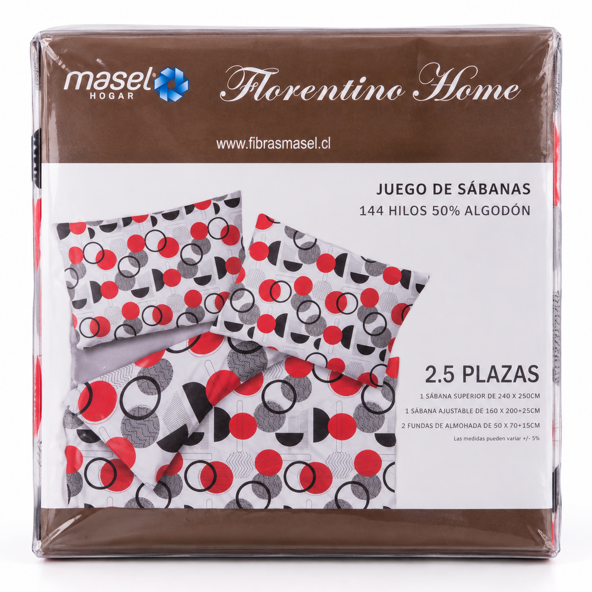 Juego de Sábanas Circulos 2.5 plazas Gris. Masel