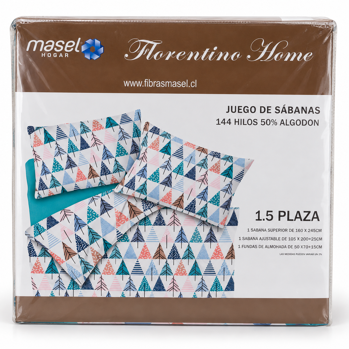 Juego de Sábanas Pinos 2.5 plazas Turquesa. Masel