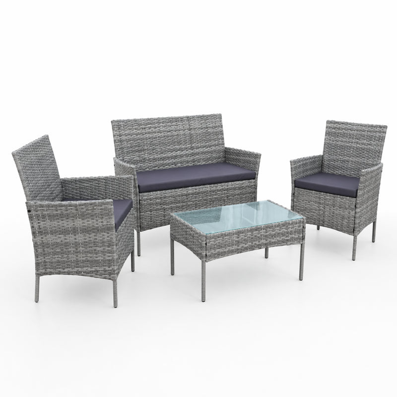 Juego Terraza 4 Piezas Gris Rattan