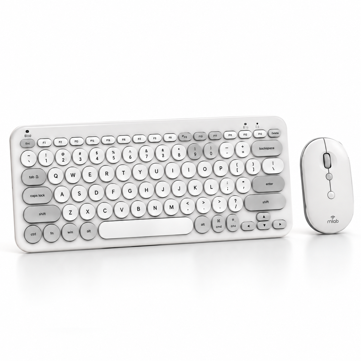 Kit Teclado y Mouse Inalámbrico MLAB Clicky C90BT Bluetooth + 2,4 GHz 1600 DPI Blanco/Gris