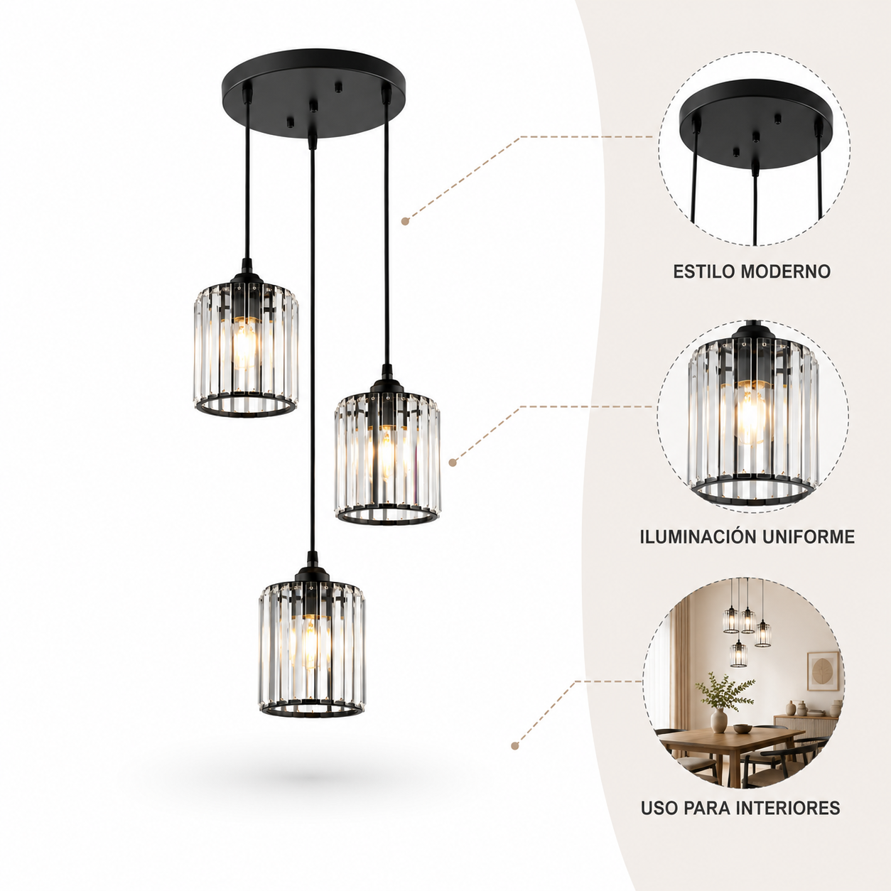 Lámpara colgante triple Loft Carbón