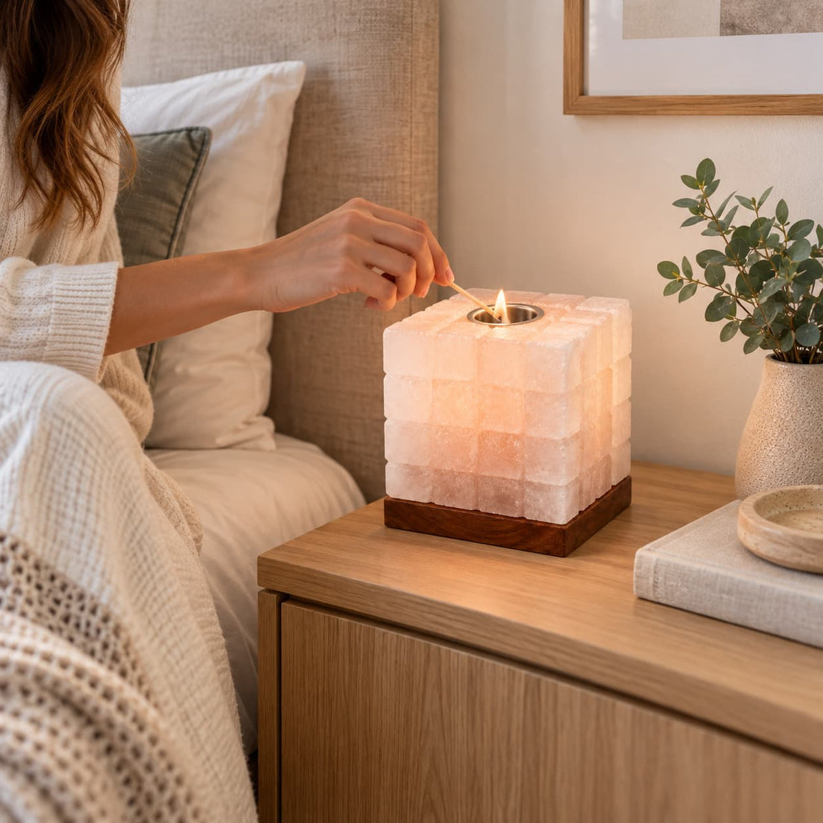 Lámpara de sal aromaterapia cubo blanca
