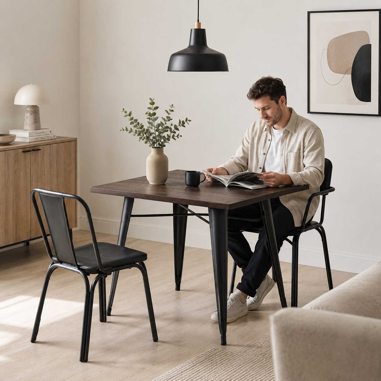 Mesa Tolix Negra cuadrada cubierta madera