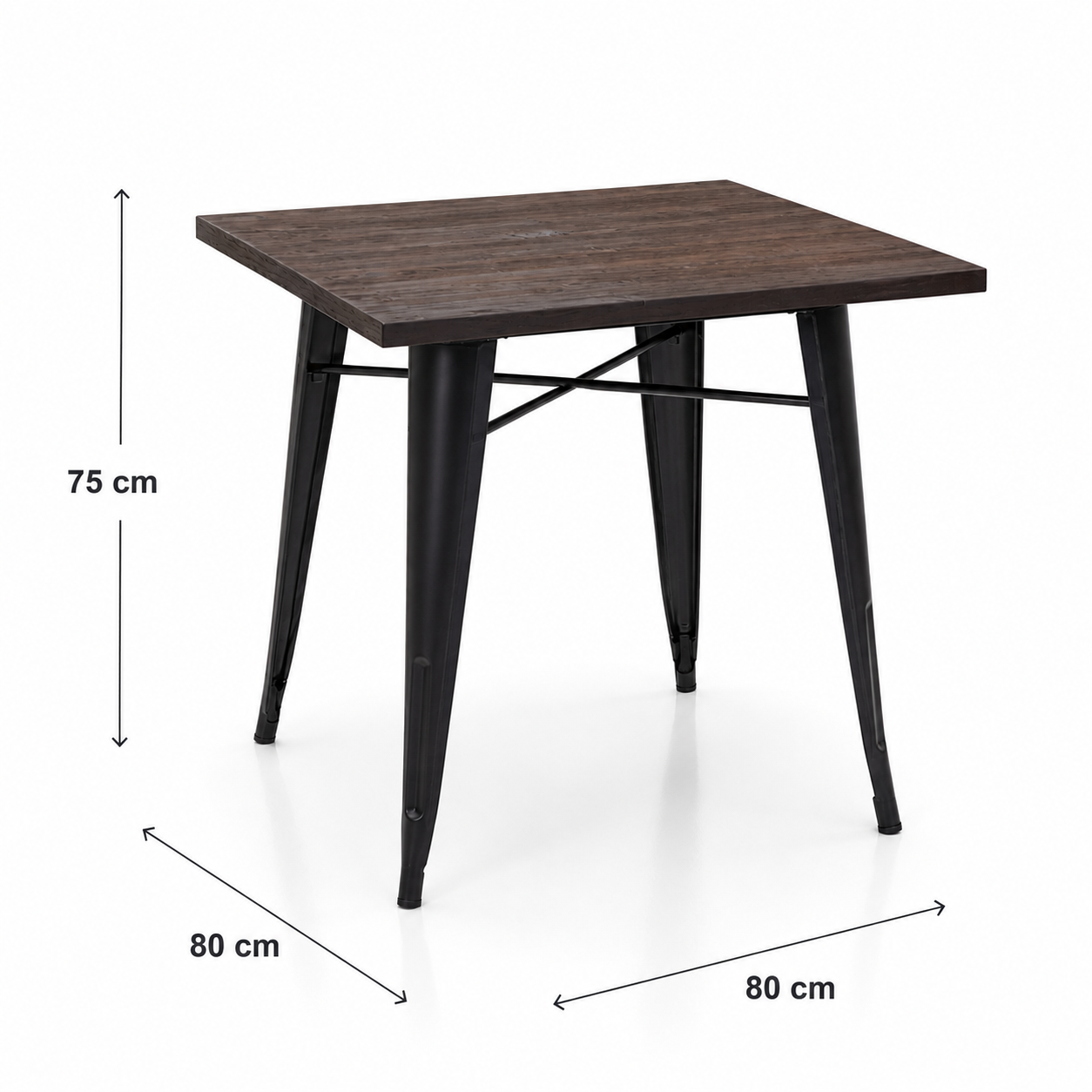 Mesa Tolix Negra cuadrada cubierta madera