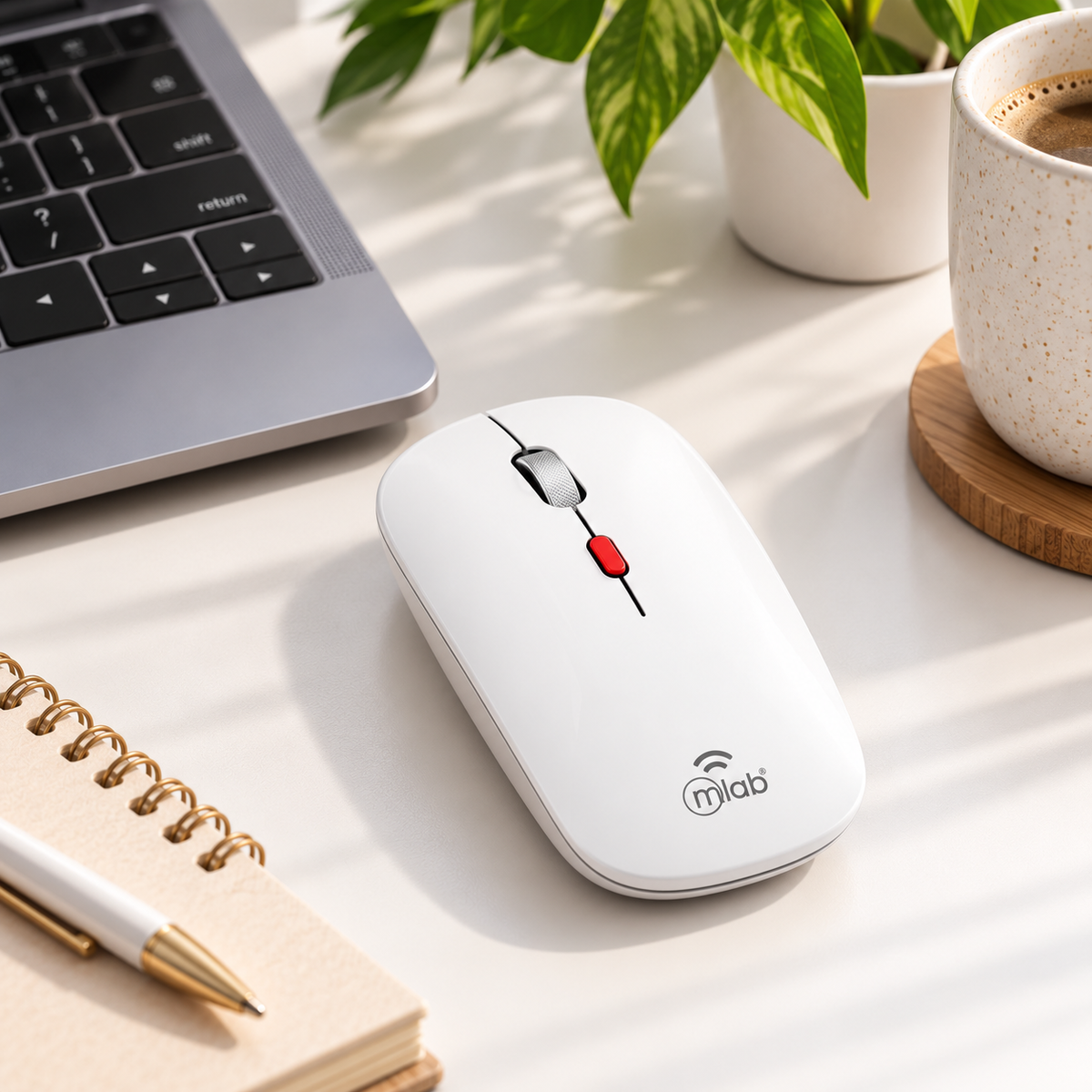 Mouse Inalámbrico MLAB Comfy M60BT Bluetooth + 2.4GHz 1600 DPI Blanco