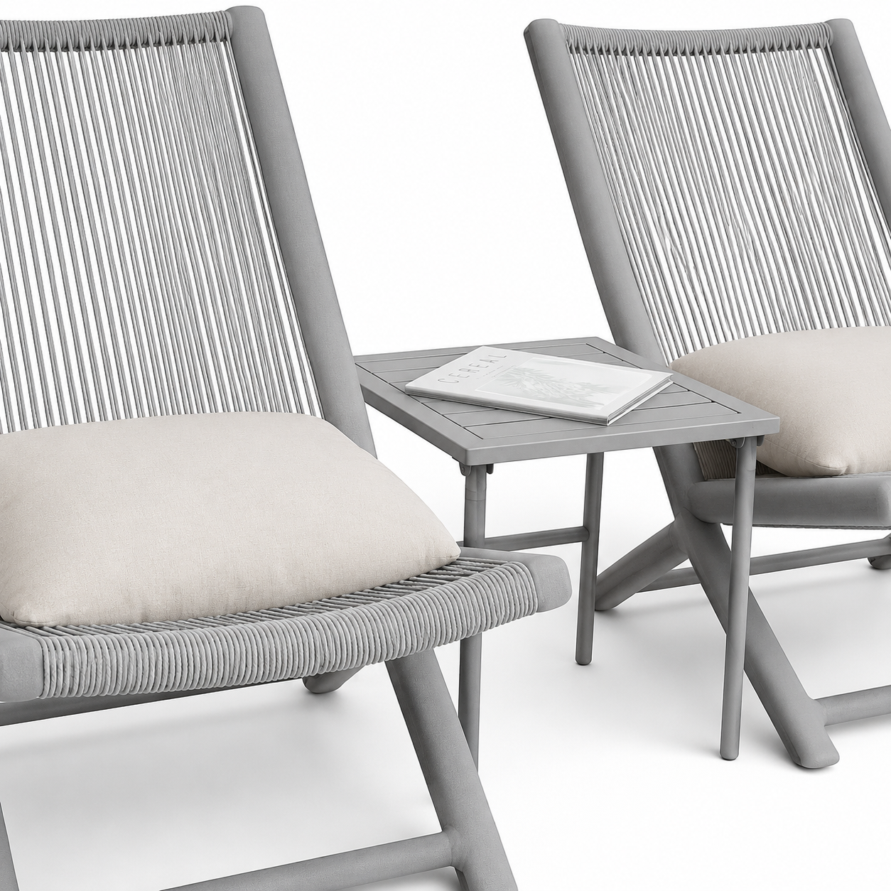 Juego 2 reposeras plegables mesa color Gris
