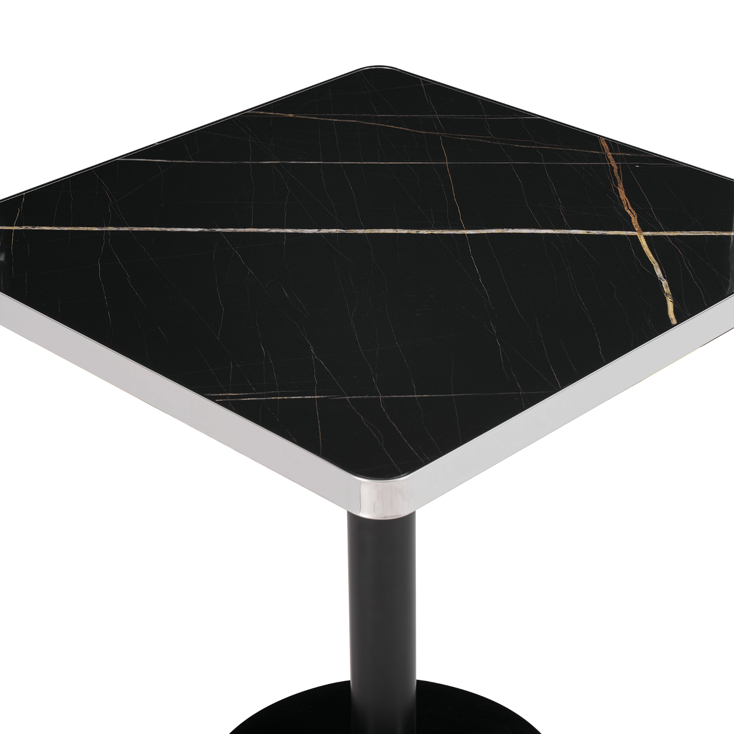 Mesa Parisina 70x70 Negra Ribete Plateado